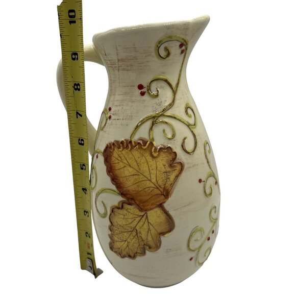 Laurie Gates Ware Decorative Useful Ceramic Pitcher 3D Autumn Leaf Fall Design - Picture 6 of 10
